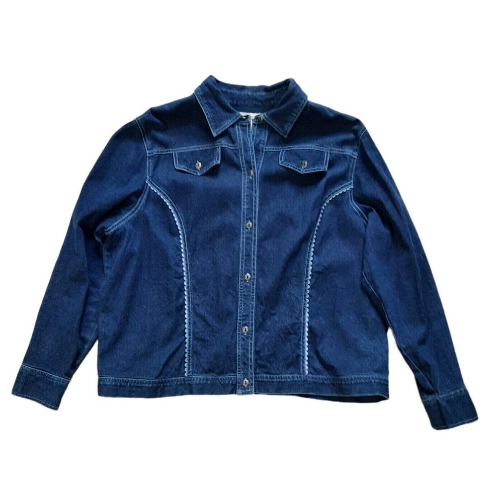 Womens Denim Jacket embroidered flowers beaded lace trim Size 1X bechamel - Picture 2 of 4